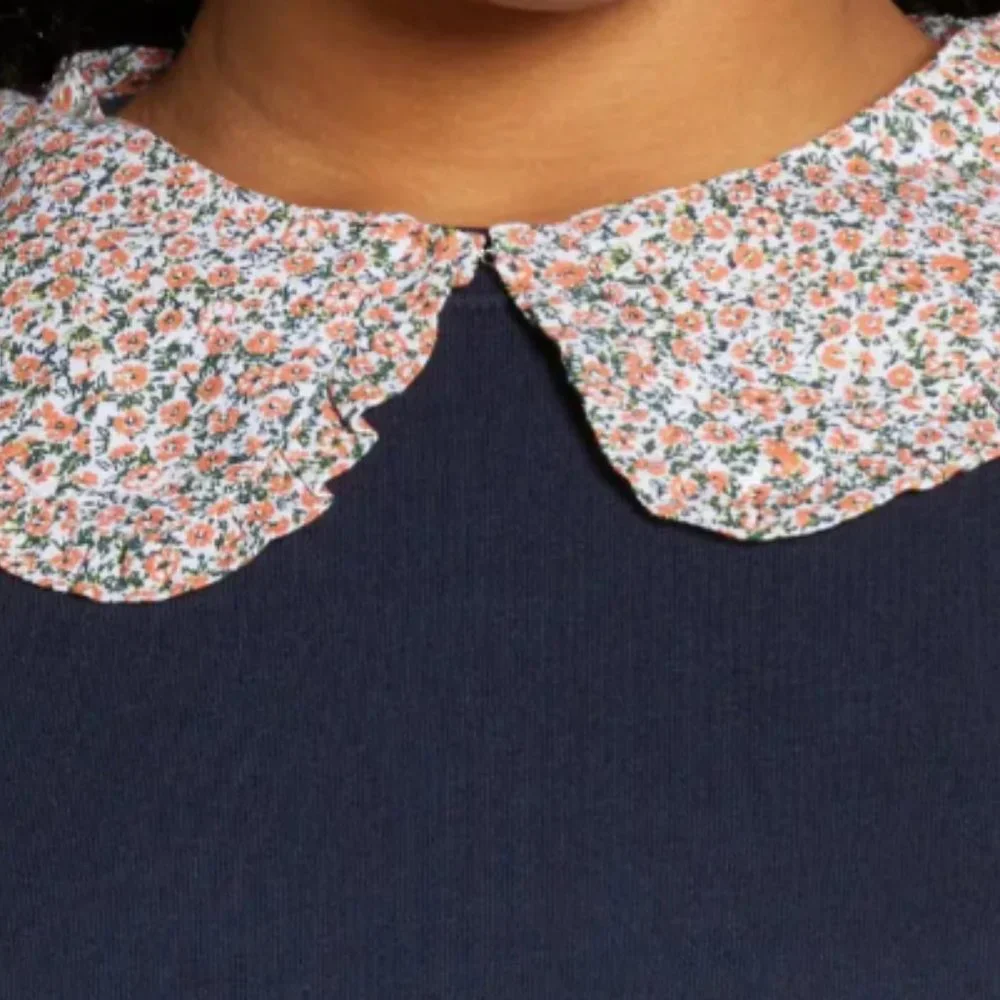 Nordstrom Peter Pan Collar Sweatshirt Floral Tiny Florals Print NWT Size…